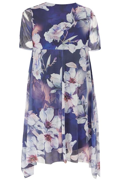 yours london navy floral midi dress with hanky hem plus size 16 to 32