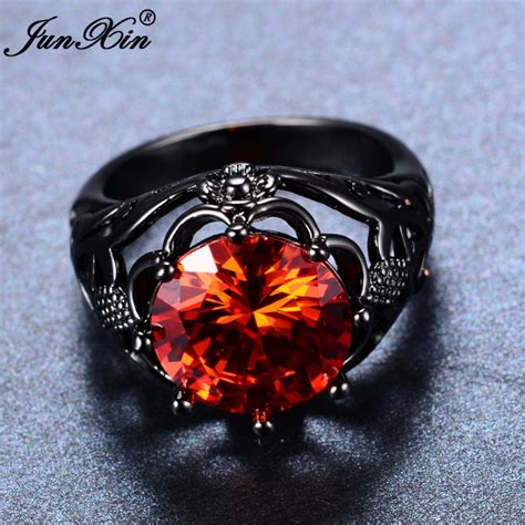 junxin size   male female big  red ring fashion black gold ring vintage wedding rings