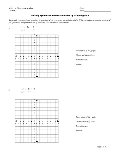 solving systems  equations  graphing worksheet answer key db