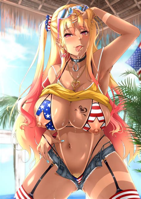 Rule 34 1girls Adjusting Hair American Flag American Flag Bikini