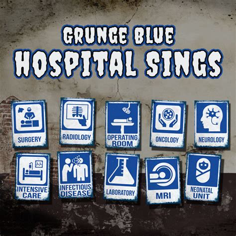 printable grunge blue hospital signs spookteek