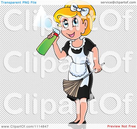 clipart blond maid spraying cleanser and holding a duster