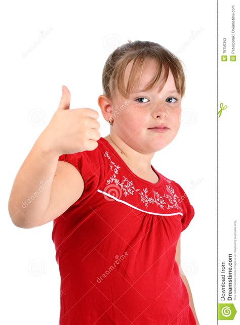 Small Girl Showing Thumbs Up Gesture Isolated Stock