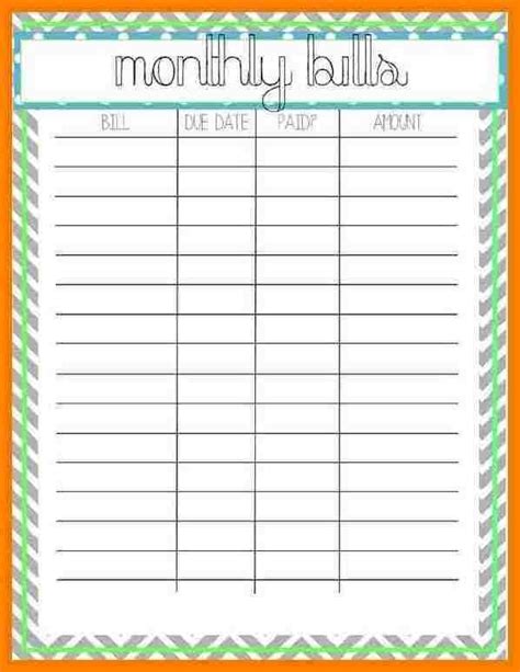 monthly bills template monthly bills template organizing monthly
