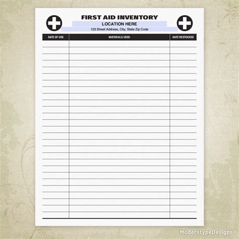 aid inventory log printable personalized
