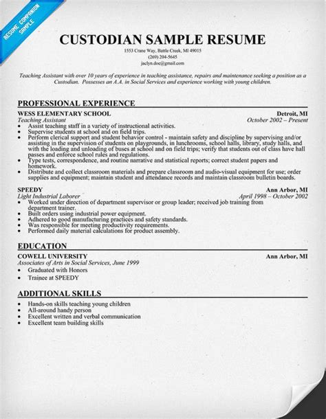 custodian resume sample resume ideas pinterest resume examples