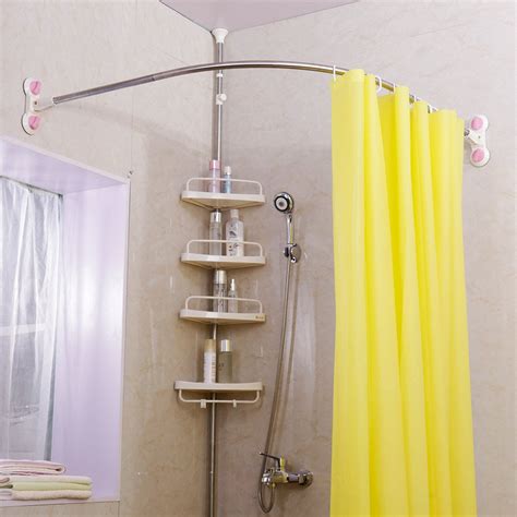 Curved Corner Shower Curtain Rod Suction Cups Bathroom