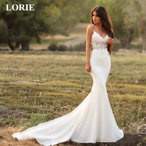 Lorie Mermaid Wedding Dress 2019 Lace Spaghetti Strap Open