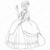Coloring Antoinette Marie Rococo Illustration Outlined Lady Antique Vector Stock Dress Princess Illu Print Getcolorings Getdrawings sketch template