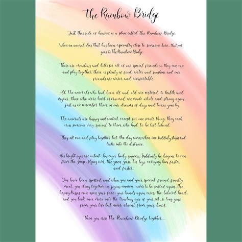 rainbow bridge poem handwritten digitised print  etsy