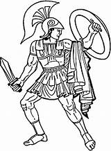 Greek Warrior Coloring Sword Shield Drawings Pages Zeus sketch template
