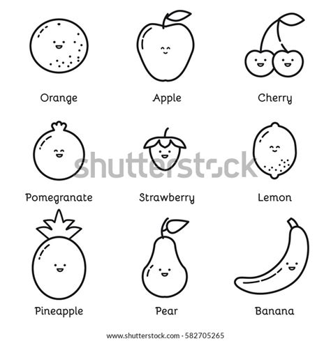 cute smiling fruits coloring page children stock vector royalty