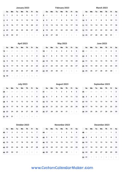 page yearly calendar  week numbers
