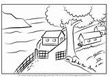 Draw Village Scenery Drawing Beautiful Step Villages Drawings Tutorials Places sketch template