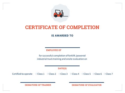 forklift certification certificate template