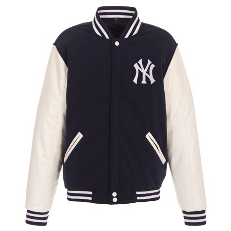 york yankees jh design reversible fleece jacket  faux leather