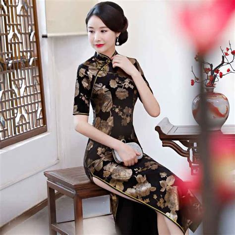 chinese traditional dress short sleeve red black autumn winter