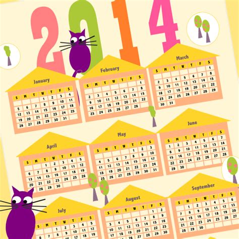Free Printable 2014 Funny Cat And Stickers Calendar