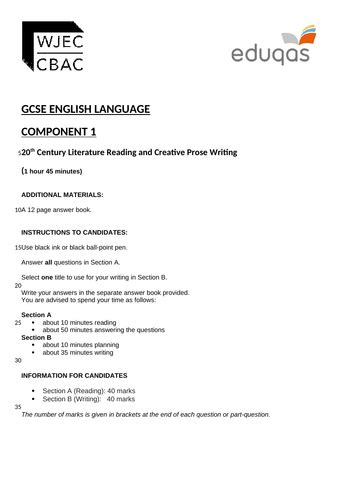 eduqas igcse english language component  practice examination paper