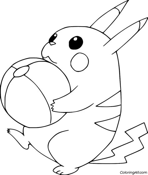 pikachu holds  ball coloring page coloringall