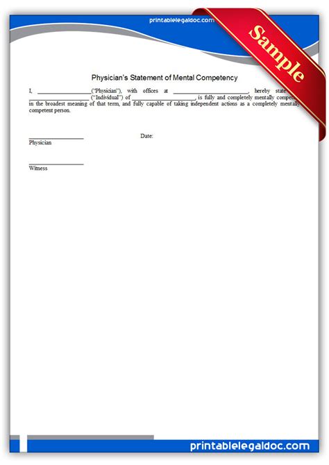 printable physicians statement  mental competency form generic