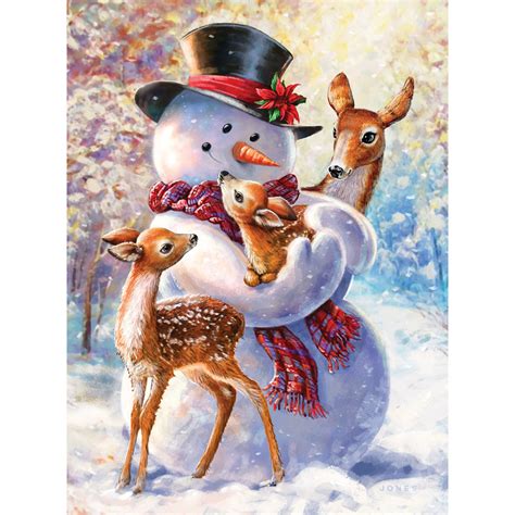 snowman  fawn  large piece glitter effects jigsaw puzzle bits