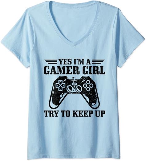 Womens Gamer Girl Funny Video Game Nerd Gaming T V Neck T Shirt