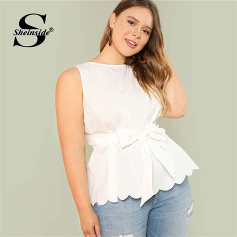 Buy Sheinside Plus Size White Sleeveless Elegant