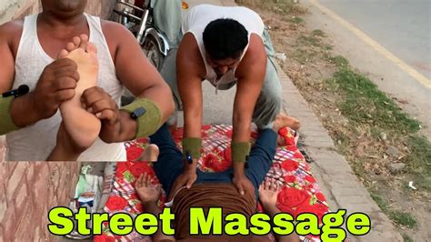 asmr street massage thai back foot head massage strong man back