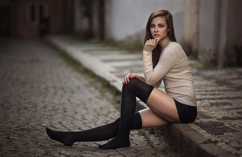wallpaper women model brunette   viewer thigh highs knee highs stockings depth