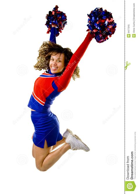 Cheerleader Jumping Uniformed Cheerleader Jumps High In The Air