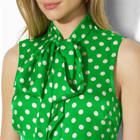 lauren  ralph lauren sleeveless polka dot blouse  green green