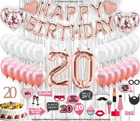 20th Birthday Decorations Party Supplies 20th Balloons Rose Etsy In
