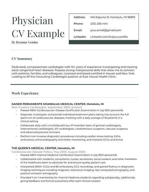cv template  doctors printable templates