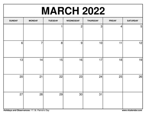 printable march  calendar templates  holidays vl calendar