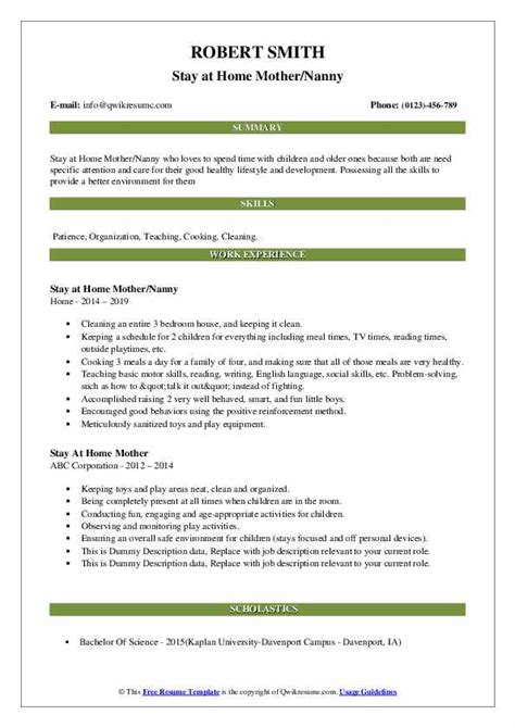 stay  home mother resume samples qwikresume