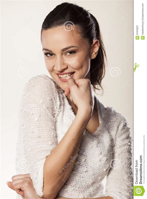 Embarrassed Girl Stock Image Image Of Smiling Flirty 61919027
