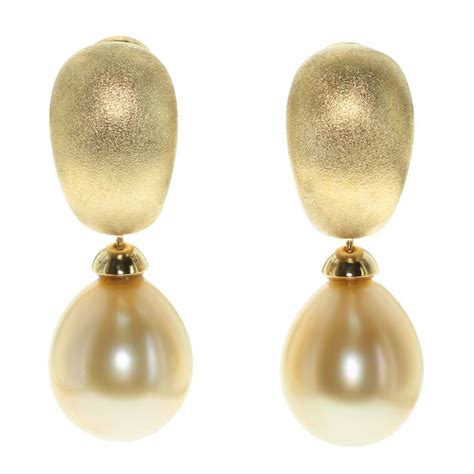 Golden South Sea Pearl Diamonds Drop Earrings Diamond Drop Earrings