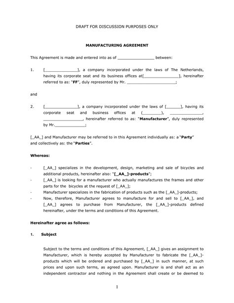contract manufacturing agreement examples format