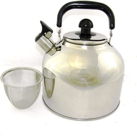 stainless steel whistling tea kettle large  quart teapot  mesh