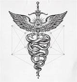 Hermes Tattoo Staff Caduceus Medical Choose Board Detailed Super Line sketch template