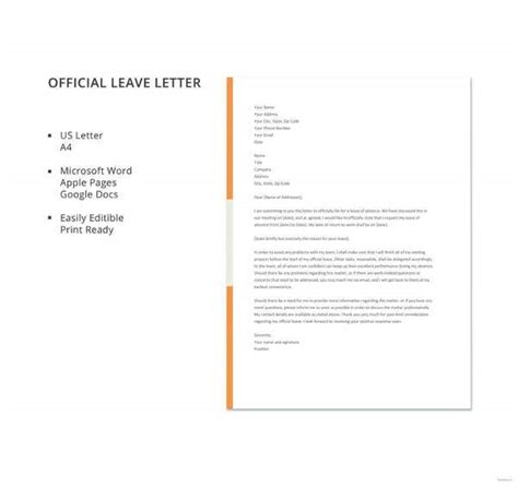 leave letter templates    premium templates
