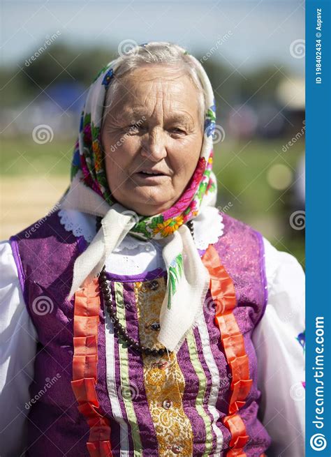Old Slavic Woman In National Dress Russian Granny In A Scarf Editorial
