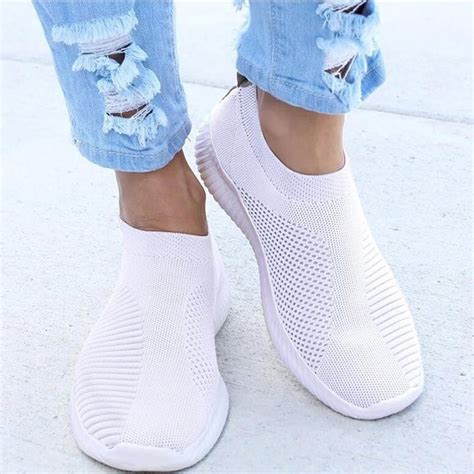 women flat slip  lightweight white sneakers mojito fashion
