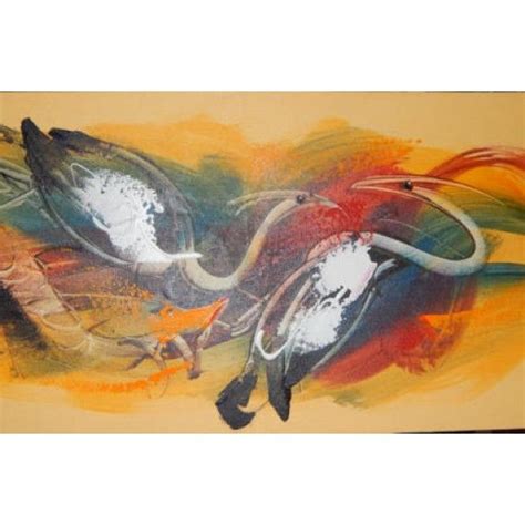 lukisan abstrak motif burung bangau tinggi cm  lebar cm bahan