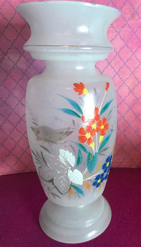 Antique Opaque White Glass Vase Handblown Hand Painted Etsy