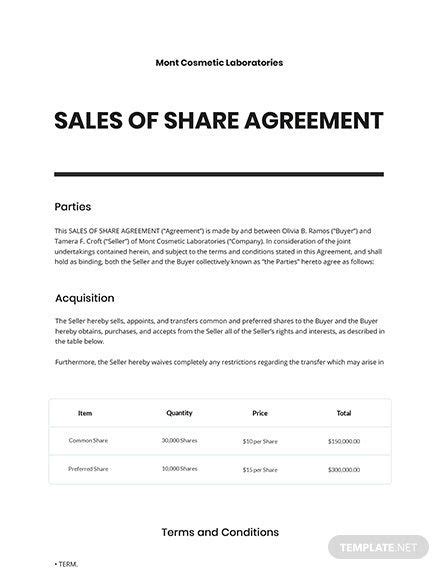 shares agreement templates edit  templatenet