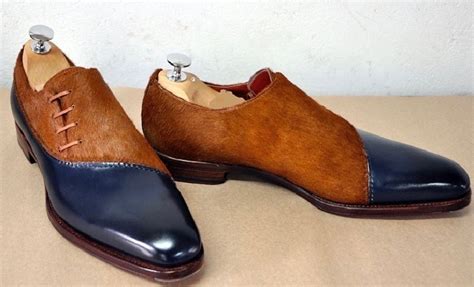New Handmade Men 2 Tone Navy Blue Brown Shoes Men Brogue Lace Up