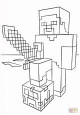 Coloring Minecraft Steve Sword Pages Diamond Printable Main Drawing sketch template