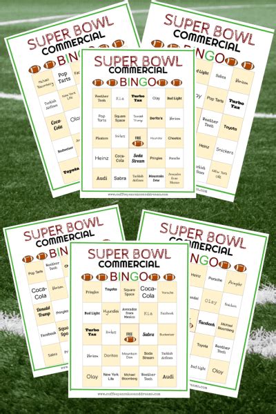 printable super bowl commercial bingo cards